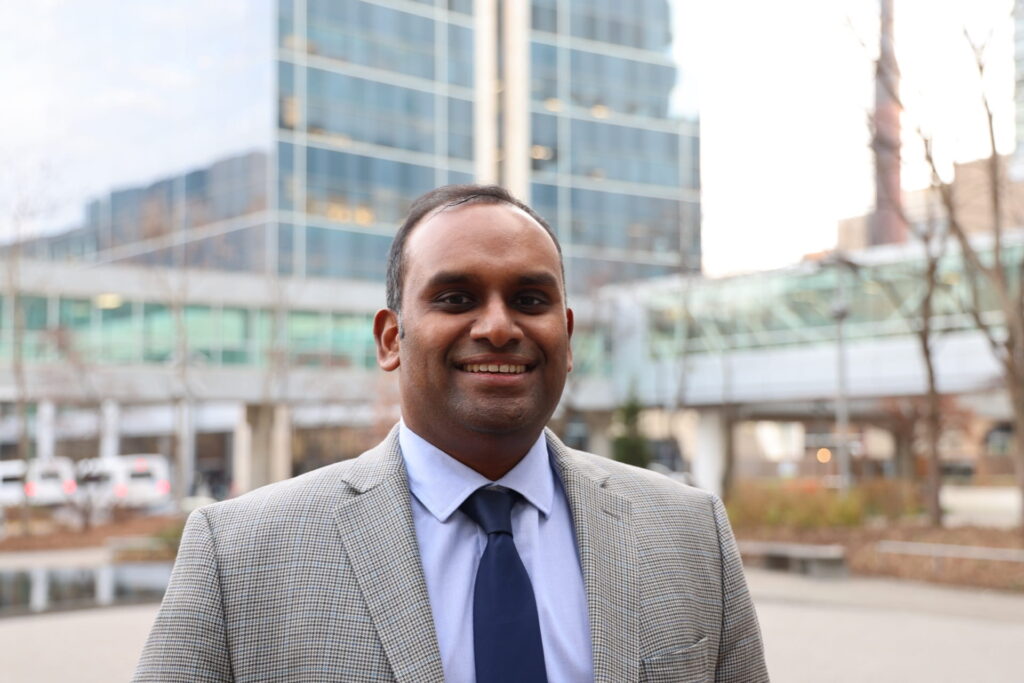 Doctor Pandian outside at the School of Medicine