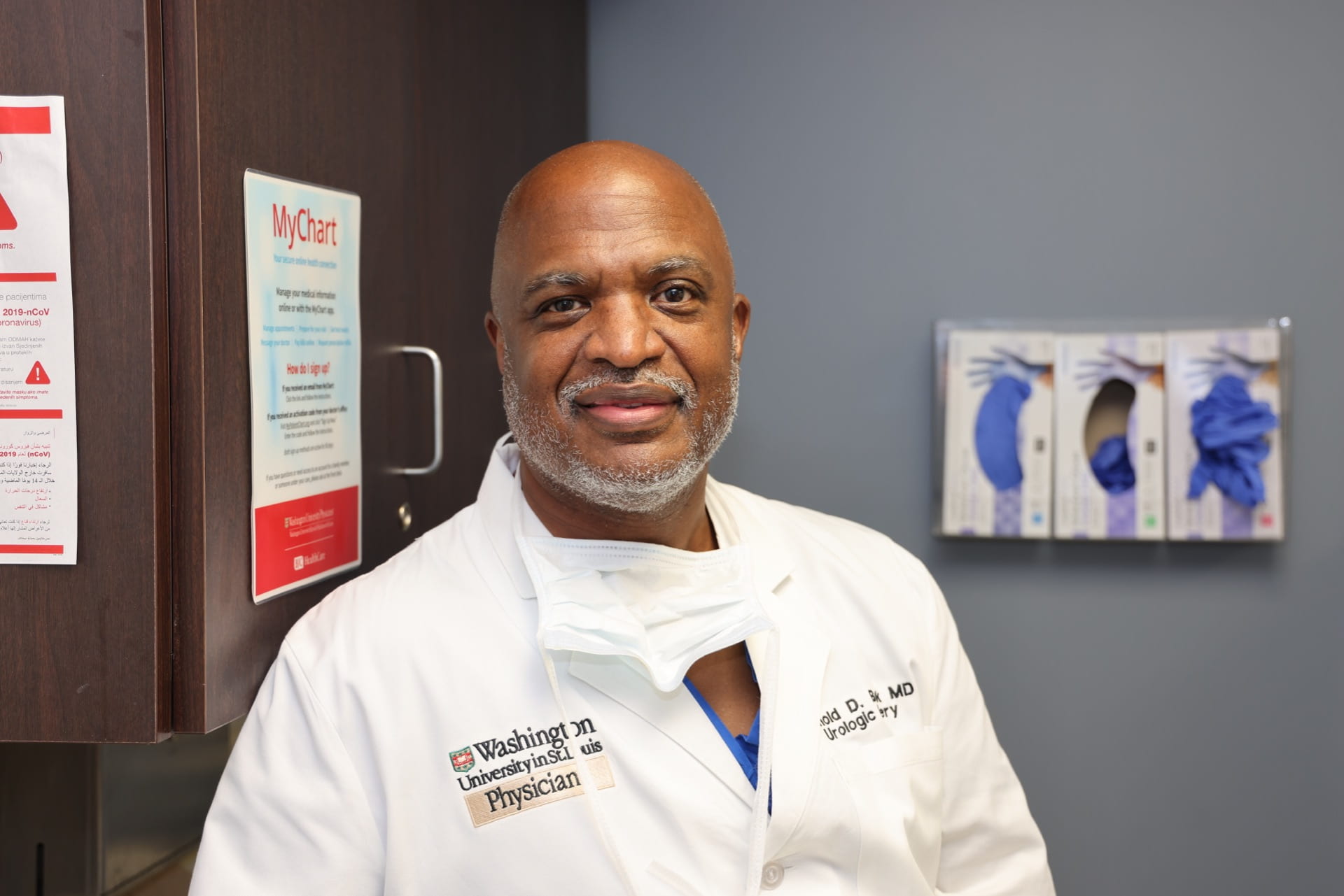 Urologist Arnold Bullock in a clinic room at Christian Hospital.