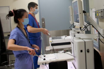 General surgery residents in the WISE Center practicing laparoscopic surgery skills