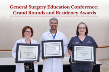 Award recipients Henriksen, De Silva and DeClue holding framed awards.