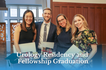 Urology residents with program director Erica Travel at graduation event.