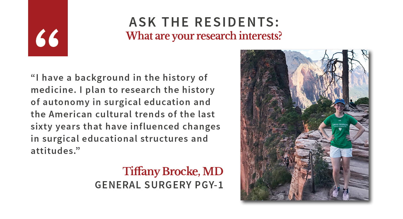 Tiffany Brocke says: "I have a background in the history of medicine. I plan to research the history of autonomy in surgical education and the American cultural trends of the last sixty years that have influenced changes in surgical educational structures and attitudes."