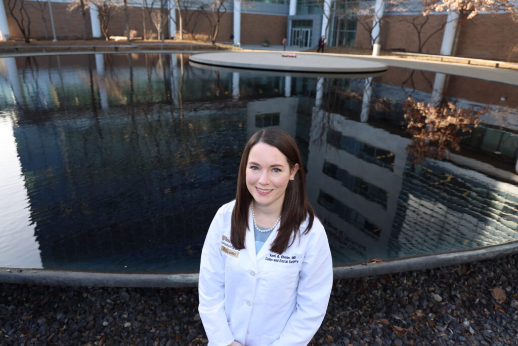 Doctor Kerri Ohman outside at medical campus tranquility pond
