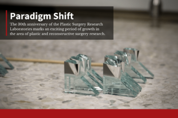 Closeup image of glass knives on stone table with text overlay that reads: "Paradigm Shift."