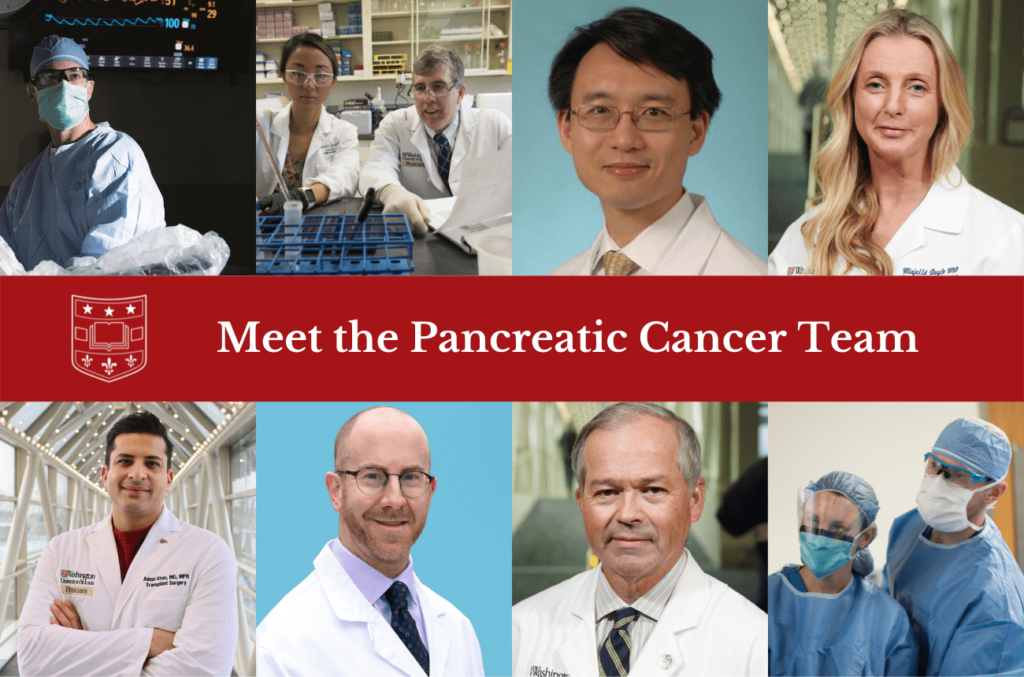 A collage of images featuring the Pancreatic Cancer Surgeons from Washington University School of Medicine in St. Louis.