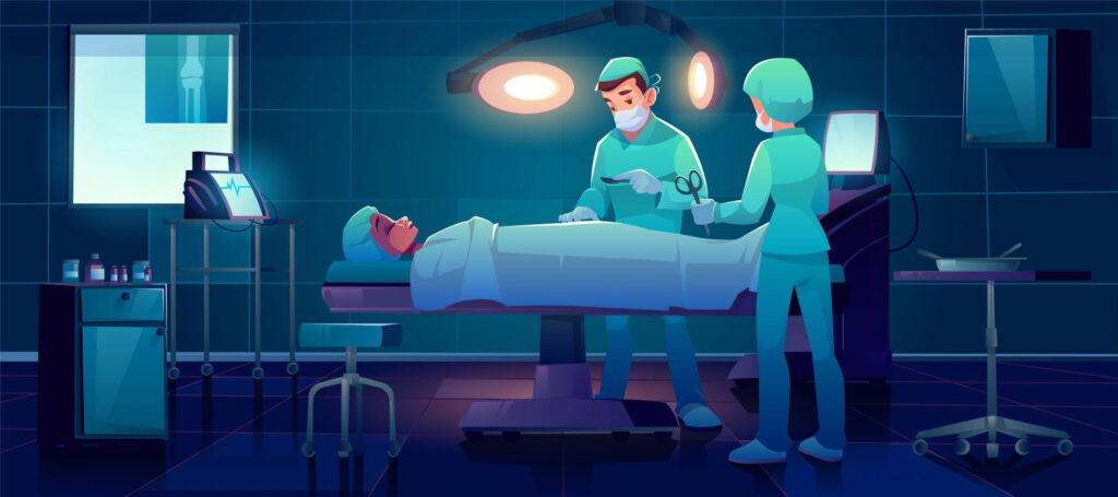 Illustration of doctors in operating room with patient