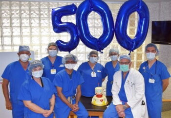 Christian Hospital's thoracic surgery team celebrates their 500th robotic thoracic surgery.