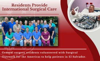 Surgical team in scrubs outside in El Salvador.