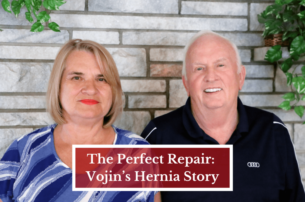 Hernia patient Vojin Bozovich and wife smiling at home after recovering from surgery