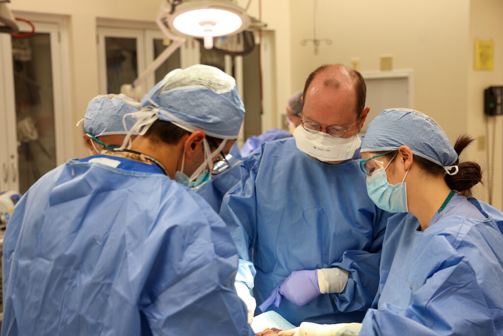 Middle: John Kirby, MD, leading a surgical training lab.